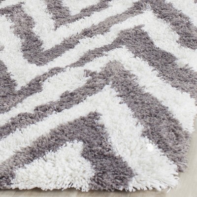 Ivory and Grey Chevron Hand-Tufted Square Shag Rug