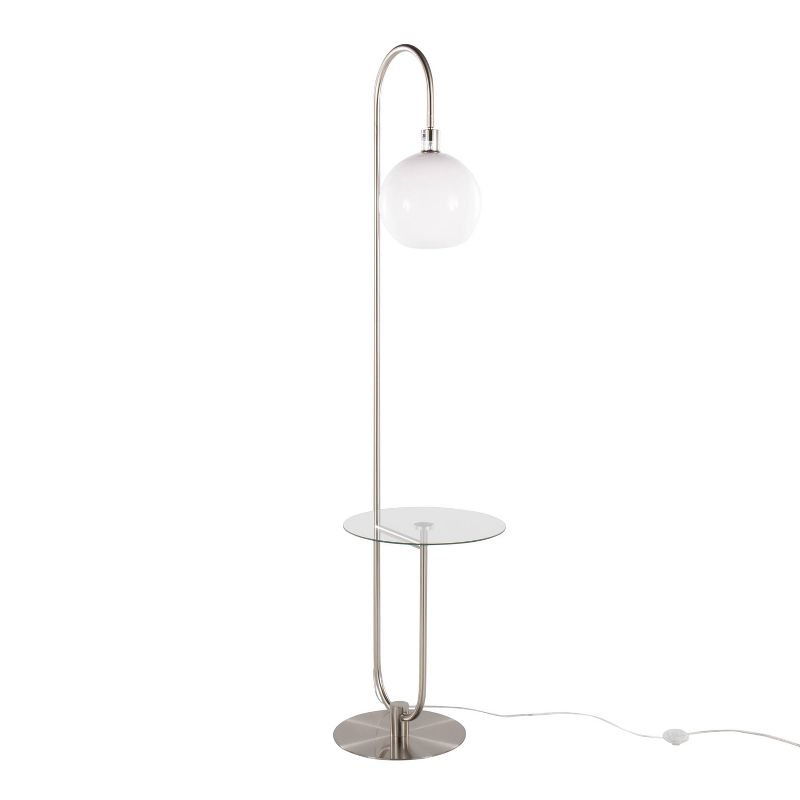 LumiSource Trombone Contemporary/Glam Floor Lamp in Nickel Metal with Clear Glass Shelf, 1 of 12