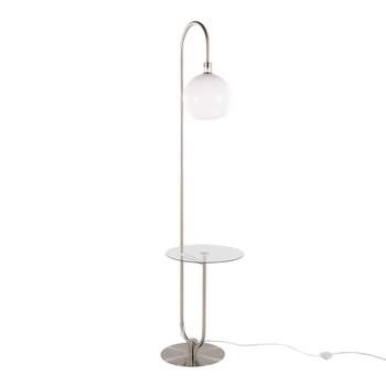 LumiSource Trombone Contemporary/Glam Floor Lamp in Nickel Metal with Clear Glass Shelf