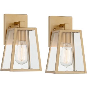 John Timberland Arrington Modern Outdoor Wall Light Fixtures Set of 2 Soft Gold Metal 10 3/4" Clear Glass for Post Exterior Barn Deck House Porch Yard - 1 of 4