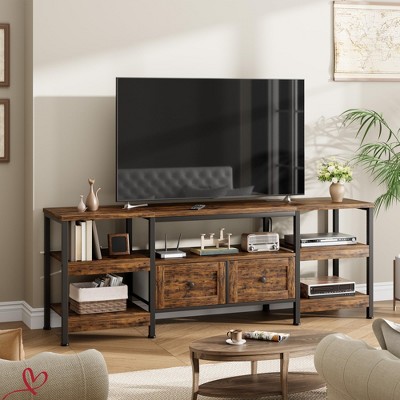 Rustic 63"/71" /79" TV Stand for TVs Up to 65"/75"/85" Industrial Media Console w/2 Drawers and Open Storage Shelves