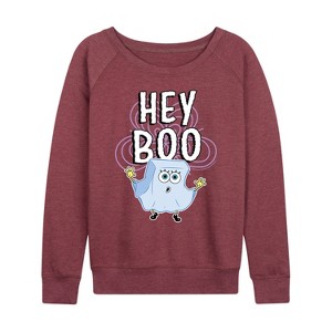 Women's - SpongeBob SquarePants - Hey Boo Lightweight French Terry Wide Neck Long Sleeve Shirt - 1 of 4