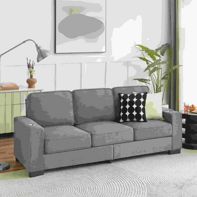 VASIP Plush Corduroy 3-Seater Sofa - Modern Compact Couch for Small Spaces, Living Room,Black
