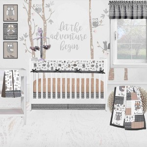 Bacati - Owls in the Woods Beige/Gray 10 pc Crib Bedding Set with Long Rail Guard Cover - 1 of 4