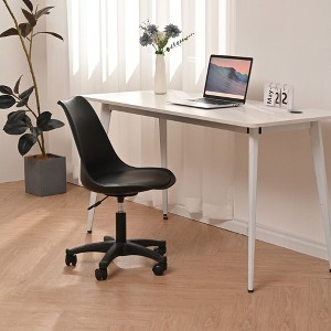 Adjustable Rolling Chair With Wheels, Armless Office Chair, Ergonomic Computer Desk Chair With Wheels, Support Swivel Task Chair - 1 of 4