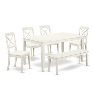 HomeStock 6-Piece Rectangle Linen White Finish Solid Wood Top Dining Table with 1 Bench, 4 Chairs - 1 of 4