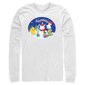 Men's Pokemon Happy Holidays Snowman Pikachu Long Sleeve Shirt - 1 of 4
