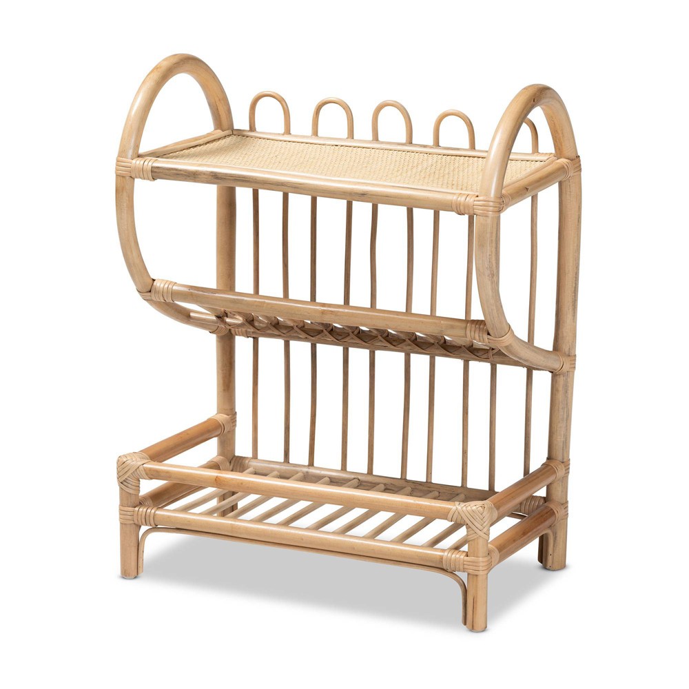 25.8&#34; Liroa Rattan 2 Tier Display Shelf Natural/Brown - bali &#38; pari: Handwoven, Compact Design