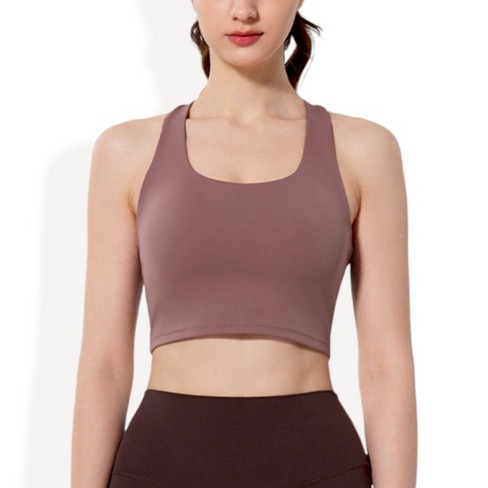 Anna kaci Women s High Neck Sports Bra With Racerback Design And Moisture wicking Fabric For Optimal Performance Medium Coffee Target