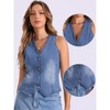 INSPIRE CHIC Women's V Neck Sleeveless Button Down Waistcoat Fashion Denim Vest - 2 of 4