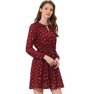 INSPIRE CHIC Women's Choker V Neck Vintage Flared Gilding Metallic Shiny Star A-Line Dress - 1 of 4