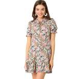Allegra K Women's Summer Chiffon Dress Ruffle Tie Neck Puff Short Sleeve Floral Dress