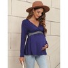 Women's Maternity Tops V-Neck Contrast Color Casual Shirts Nursing Tops Long Sleeve Pleated Hem Breastfeeding Pregnancy Clothes - 3 of 4