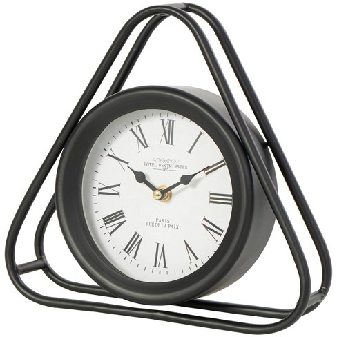 10x10 Metal Geometric Clock with Open Triangular Frame Black - Olivia &  May