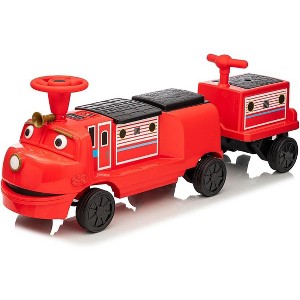 12V Ride on Train Trackless,Licensed by CHUGGINGTON Kids Train Include 1 Locomotive and 1 Carriage w/Height-Adjustable Seat - 1 of 4