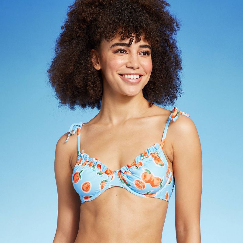 Women's Orange Print Tie Shoulder Underwire Bikini Top - Wild Fable™ Blue, 4 of 10