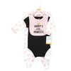 Hudson Baby Infant Girl Cotton Sleep and Play, Bodysuit and Bandana Bib Set, Daddys Little Princess - 2 of 4