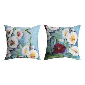Botanical 18" Pillow – Hollyhocks and Hummingbird Climaweave Fabric by Manual Woodworkers and Weavers - 1 of 3