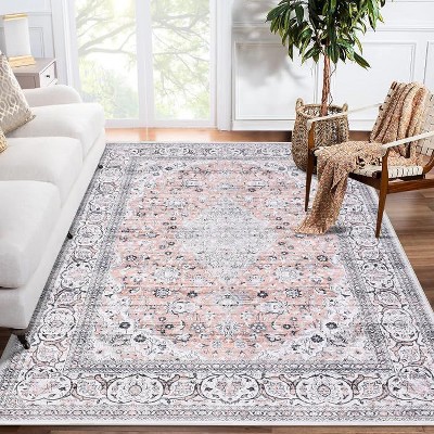 Bohemian Washable Runner Rug, Kitchen Rug, Vintage Floral Print, Non-Slip Backing, Low-Pile Polyester for Bathroom Hallway Entryway