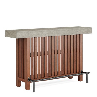 Lirago Gray Engineered Wood and Iron 2-Tier Bar Table 63x15.8x41.5 Inch with Footrest