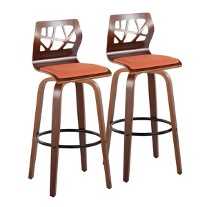 Set of 2 Folia Barstools Walnut/Black/Orange - LumiSource: Mid-Century Modern, Upholstered Seat, Wood Frame - 1 of 4