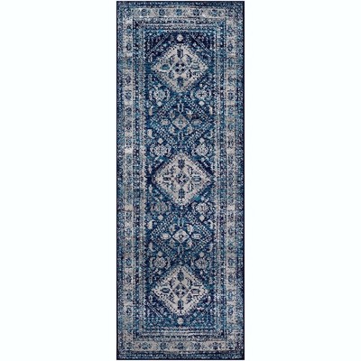 Mark & Day Jules 2'7"x7'3" Runner Woven Indoor Area Rugs Navy: Stain-Resistant, Pet Friendly, Traditional Medallion Pattern