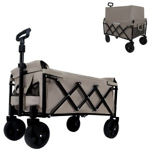 Whisen Expandable Dual-Layer Utility Wagon with 100% Extra Space, Grocery Cart for Camping, Shopping, Supports 225lbs - 1 of 4