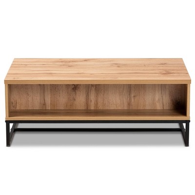 Oak Brown and Black Rectangular Coffee Table with Storage