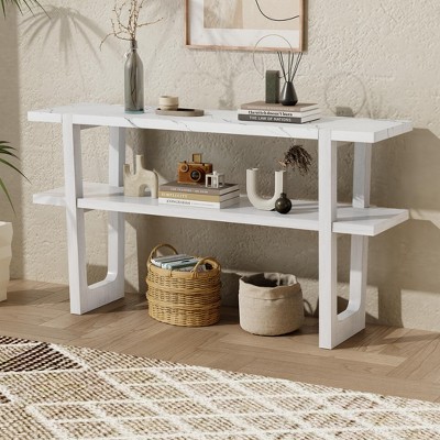 KTMBDW Console Table, 2 Tier Entryway Table with Storage Shelves and Marble-Effect Top, Narrow Sofa Tables for Living Room, Foyer, Hallway, Entrance