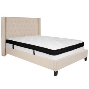 Emma and Oliver Full Accent Extended Panel Platform Bed/Memory Foam Mattress-Beige Fabric - 1 of 4