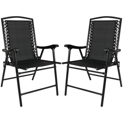 Sunnydaze Outdoor Patio, Lawn, Camping, or Backyard Mesh Folding Suspension Lounge Chair - Black - 2pk