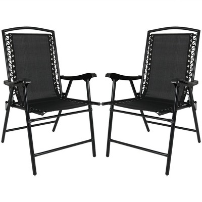 Sunnydaze Outdoor Patio, Lawn, Camping, or Backyard Mesh Folding Suspension Lounge Chair - Black - 2pk
