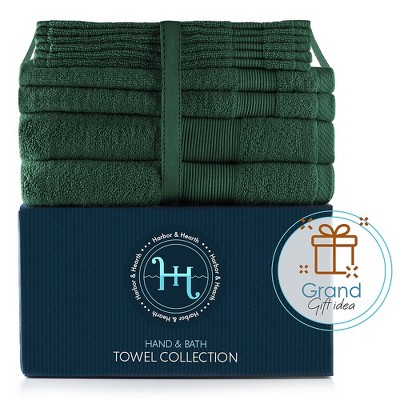 Hunter Green 10-Piece 100% Cotton Towel Set