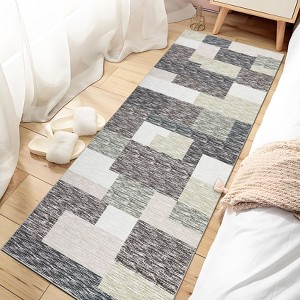 Modern Area Rugs Geometric Living Room Rug Soft Checkered Rugs Non Slip Low Pile Washable Rugs for Bedroom - 1 of 4