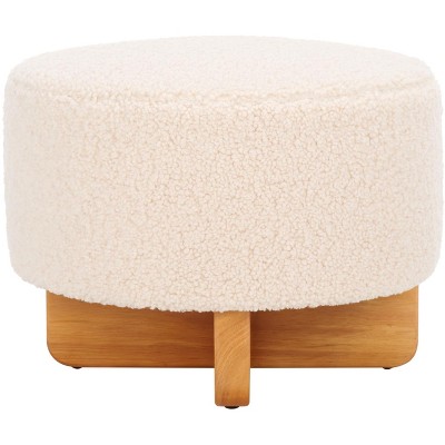 Riah Faux Shearling Round Ottoman - Safavieh