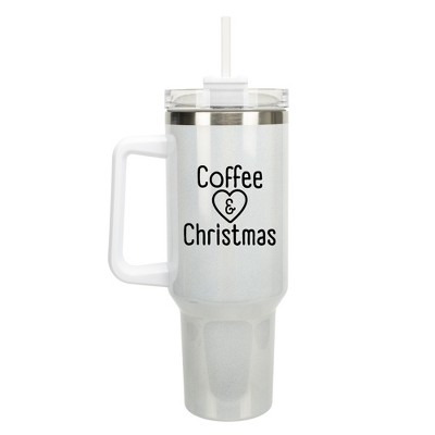 100 North Coffee & Christmas Love Heart Wrap-Around 40 Oz. Stainless Steel Water Bottle Coffee Mug, Spill & Leak Resistant, Travel Tumbler with
