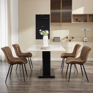 Upholstered Dining Chairs Set of 2, Mid Century Modern Armless Kitchen Chair with Faux Leather & Back & Metal Legs - 1 of 4