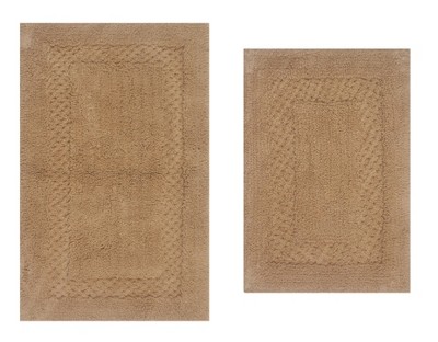Beige Cotton Tufted 2-Piece Bath Rug Set