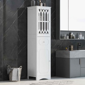 MAYEERTY Tall Bathroom Cabinet Freestanding Storage Drawer Doors MDF Acrylic Door Adjustable Shelf - 1 of 4