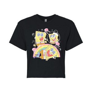 Women's - Spongebob Squarepants - Cute Face Rainbow- Juniors Cropped Graphic T-Shirt Cropped Graphic T-Shirt - 1 of 4