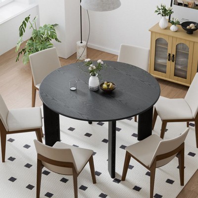 PexFix 52" x 52" Black Solid Wood Farmhouse Dining Table Round Wood Top for Modern Dining Rooms & Family Gatherings