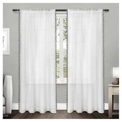 Set of 2 Tassels Sheer Rod Pocket Window Curtain Panel - Exclusive Home