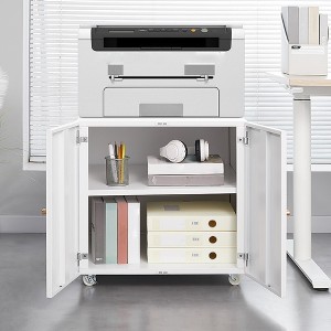 Metal Printer Stand with Storage, Heavy Duty Mobile File Cabinet, Rolling Printer Table With Adjustable Shelf for Home Office - 1 of 4