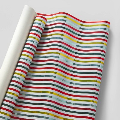 25 sq ft Metallized Stripes Gift Wrap - Wondershop™
