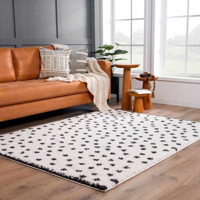 Chaia Black and White Dotted Plush Polyester Rug