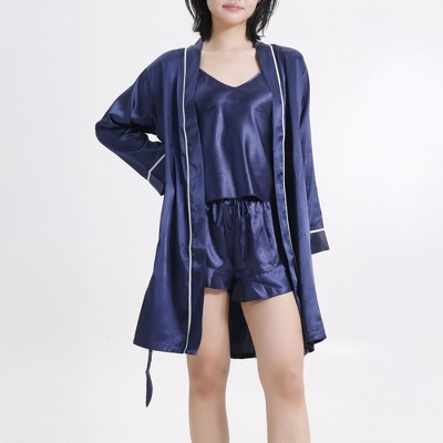 LECHERY Women's Lustrous Silky Shiny Satin 3-piece Pajama Set