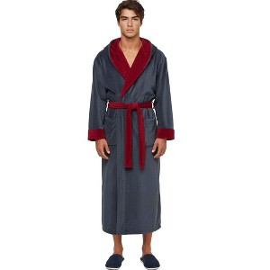 ADR Men's Robe, Plush Fleece Hooded Bathrobe Man, Long Warm Cozy Bath Robe Man - 1 of 3