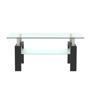 ACEPANO 38.6 in. W Modern Rectangular Clear Glass Coffee Table for the Living Room-Black - 1 of 4