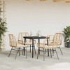 vidXL 5 Piece Patio Dining Set with Cushions - Brown PE Rattan Outdoor Furniture with Glass Tabletop for Garden/Backyard - 3 of 4