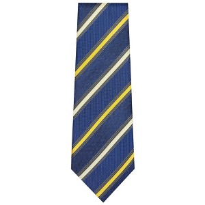 TheDapperTie Men's Royal Blue, Yellow And White Stripes Necktie with Hanky - 1 of 3